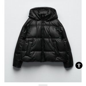 Black faux leather oversized puffer coat